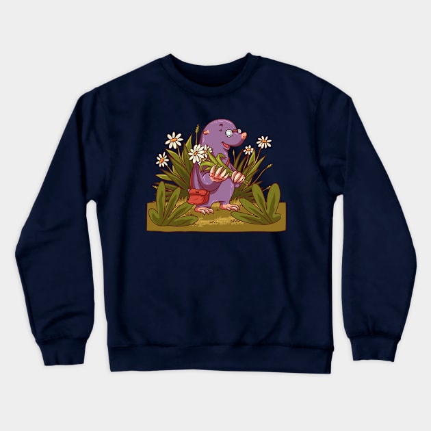 Mole Carrying Flower Crewneck Sweatshirt by Mako Design 